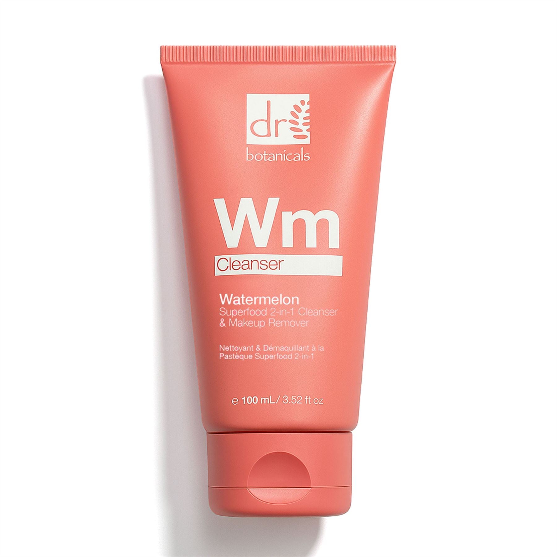 Nettoyant et démaquillant 2 en 1 à la pastèque, superaliment, 100 ml, à base d'acide glycolique, d'acide salicylique et d'acide lactique.