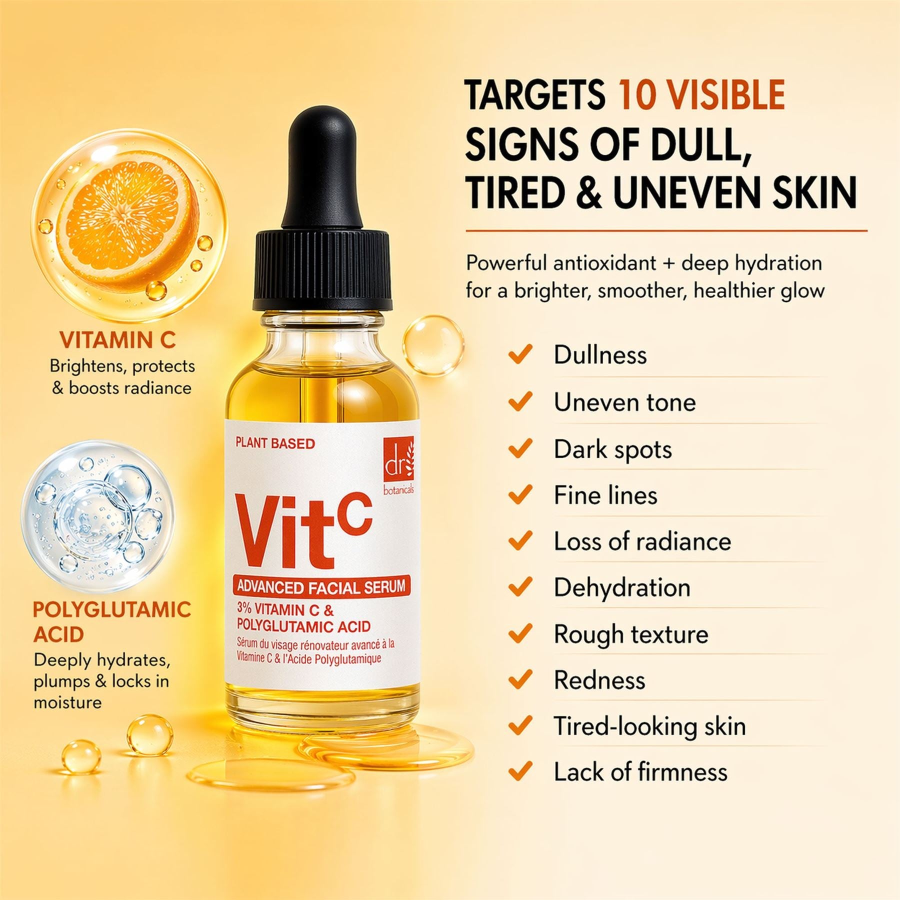 Dr Botanicals Apothecary Advanced Facial Serum 3% Vitamin C & Polyglutamic Acid 30ml