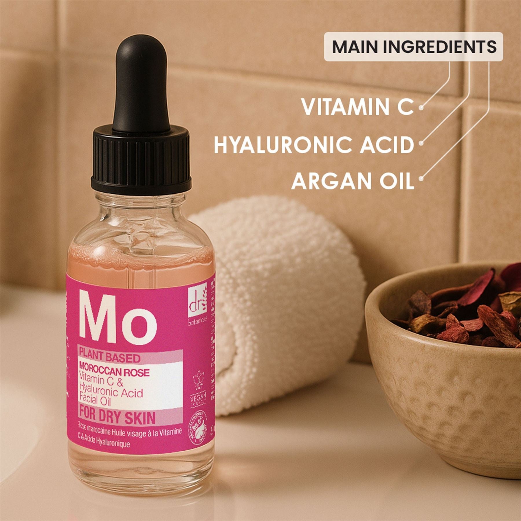 Moroccan Rose Facial Oil with Hyaluronic Acid & Vitamin C 30ml