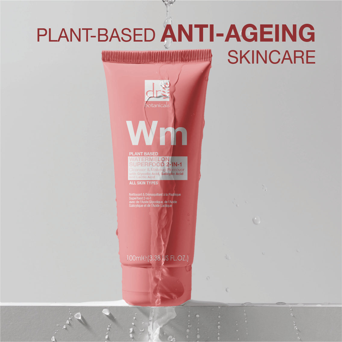 Watermelon Superfood 2-in-1 Cleanser & Makeup Remover with Glycolic Acid, Salicylic Acid & Lactic Acid 100ml x 2 Duo Pack