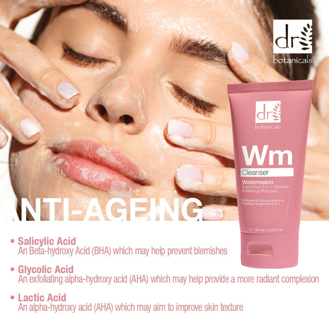 Watermelon Superfood 2-in-1 Cleanser & Makeup Remover with Glycolic Acid, Salicylic Acid & Lactic Acid 100ml x 2 Duo Pack