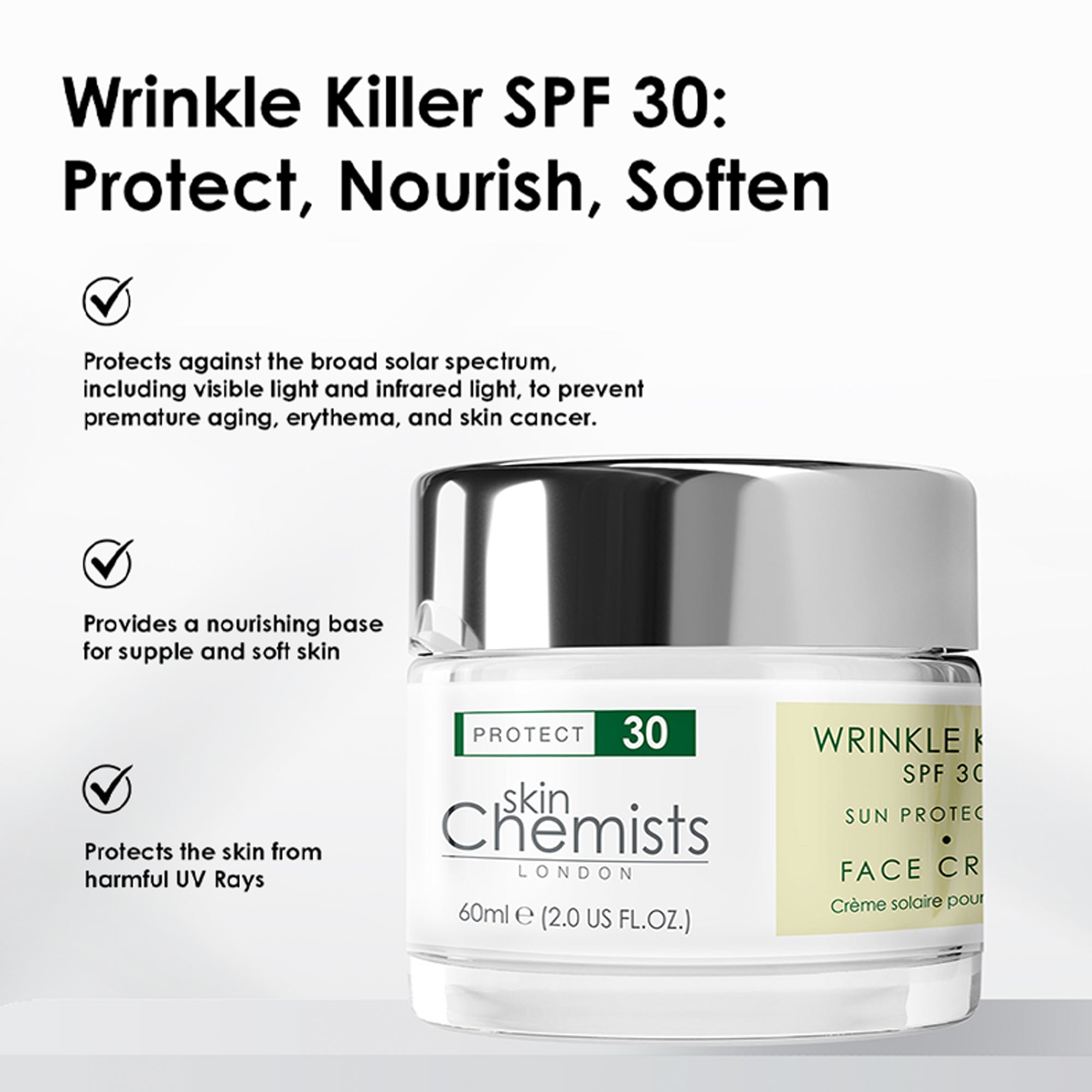 Wrinkle Killer Sun Protection Day Moisturiser SPF 30 60ml x 2 Duo Pack