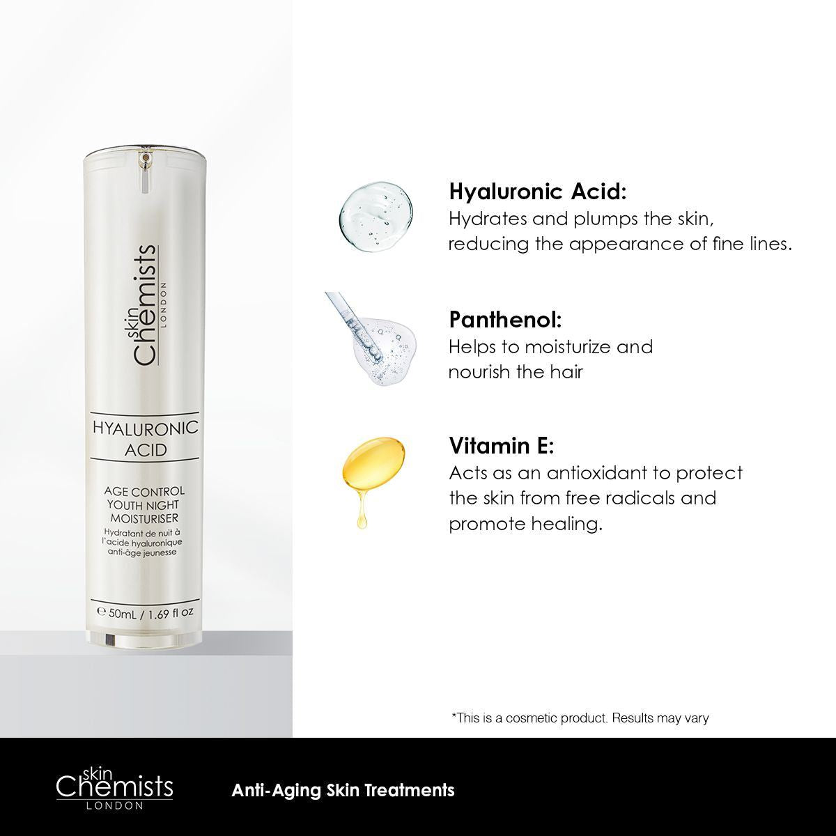 skinChemists Hyaluronic Acid Age Control Youth Night Moisturiser 50ml Twin Value Savings Pack - skinChemists