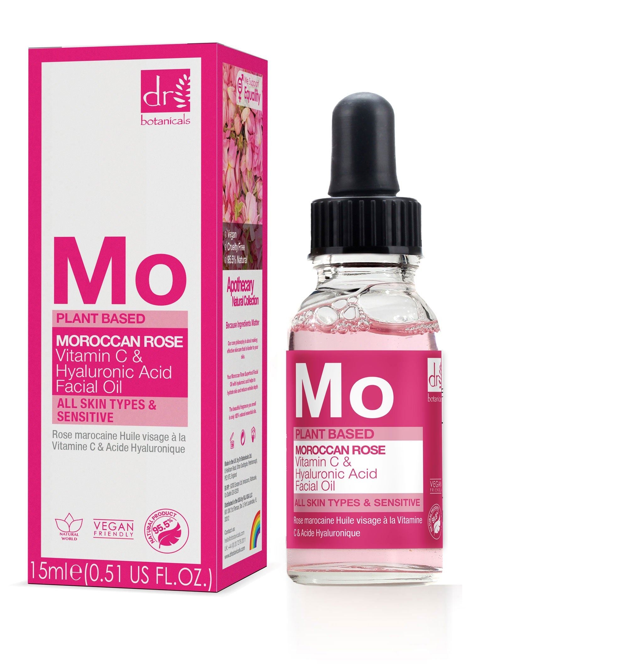 Anti-Aging-Gesichtsöl mit marokkanischer Rose, Hyaluronsäure und Vitamin C, 15 ml & 30 ml