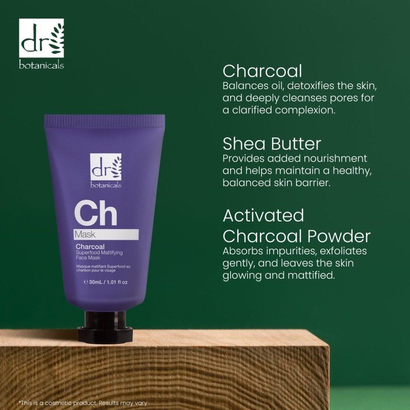 Masque matifiant visage au charbon actif et superalimentaire 30 ml