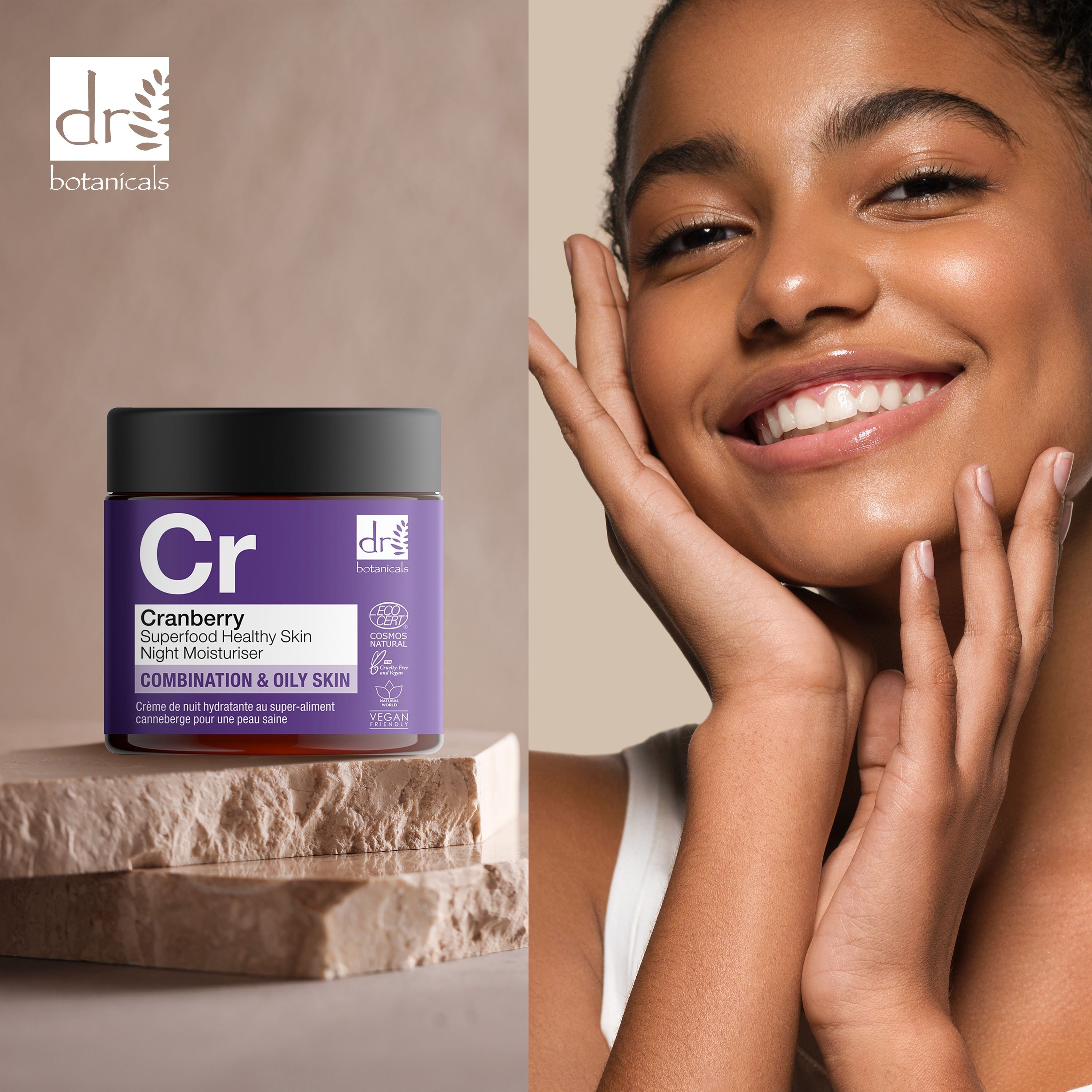 Cranberry Superfood Feuchtigkeitscreme für gesunde Haut – Nachtcreme, 60 ml x 2 (Duo-Pack)