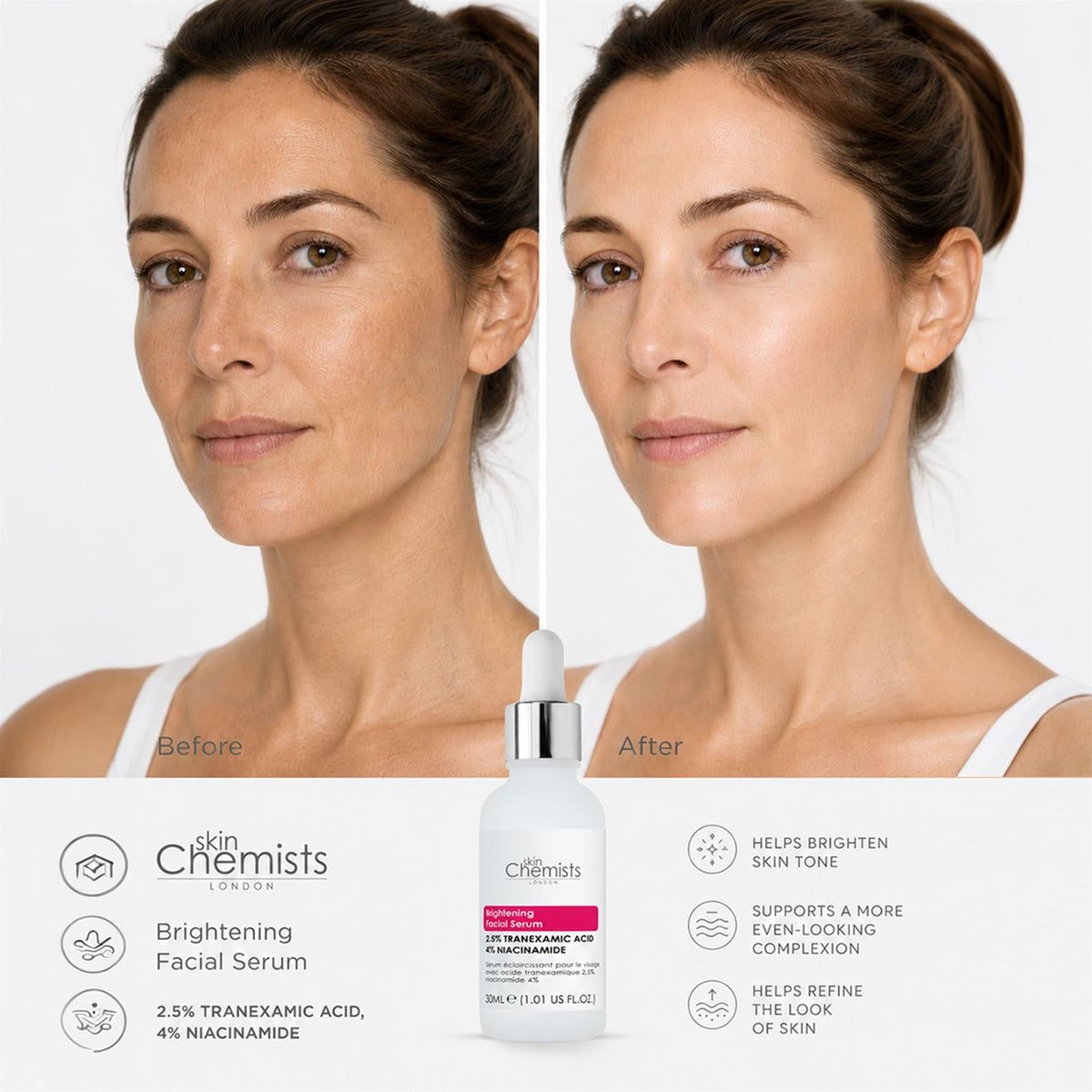 2.5% Tranexamic Acid 2.5% 4% Niacinamide Brightening Facial Serum 30ml