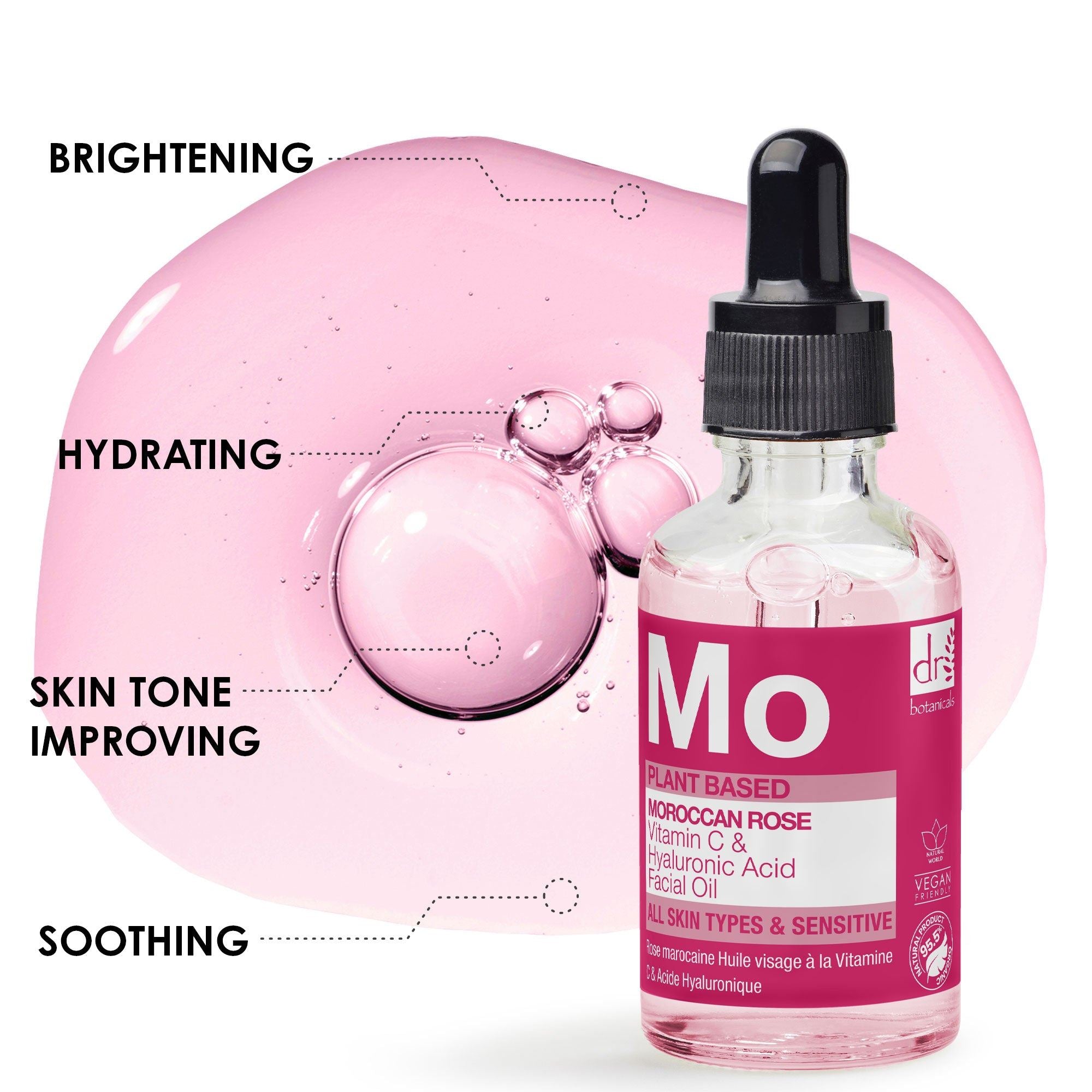 Anti-Aging-Gesichtsöl mit marokkanischer Rose, Hyaluronsäure und Vitamin C, 15 ml &amp; 30 ml