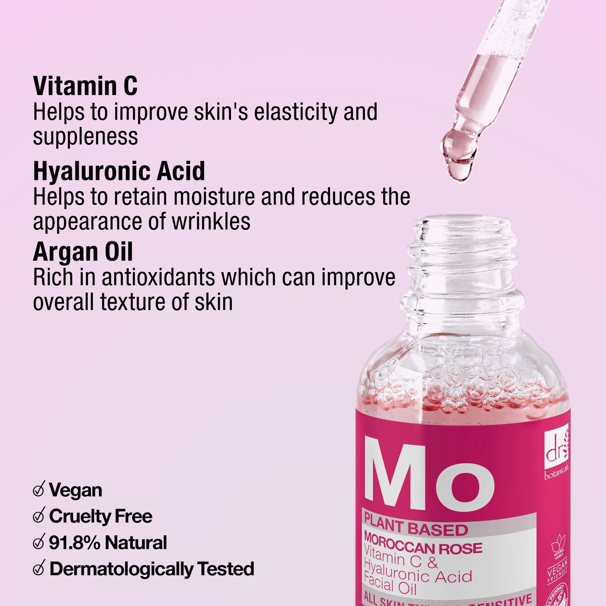 Anti-Aging-Gesichtsöl mit marokkanischer Rose, Hyaluronsäure und Vitamin C, 15 ml &amp; 30 ml