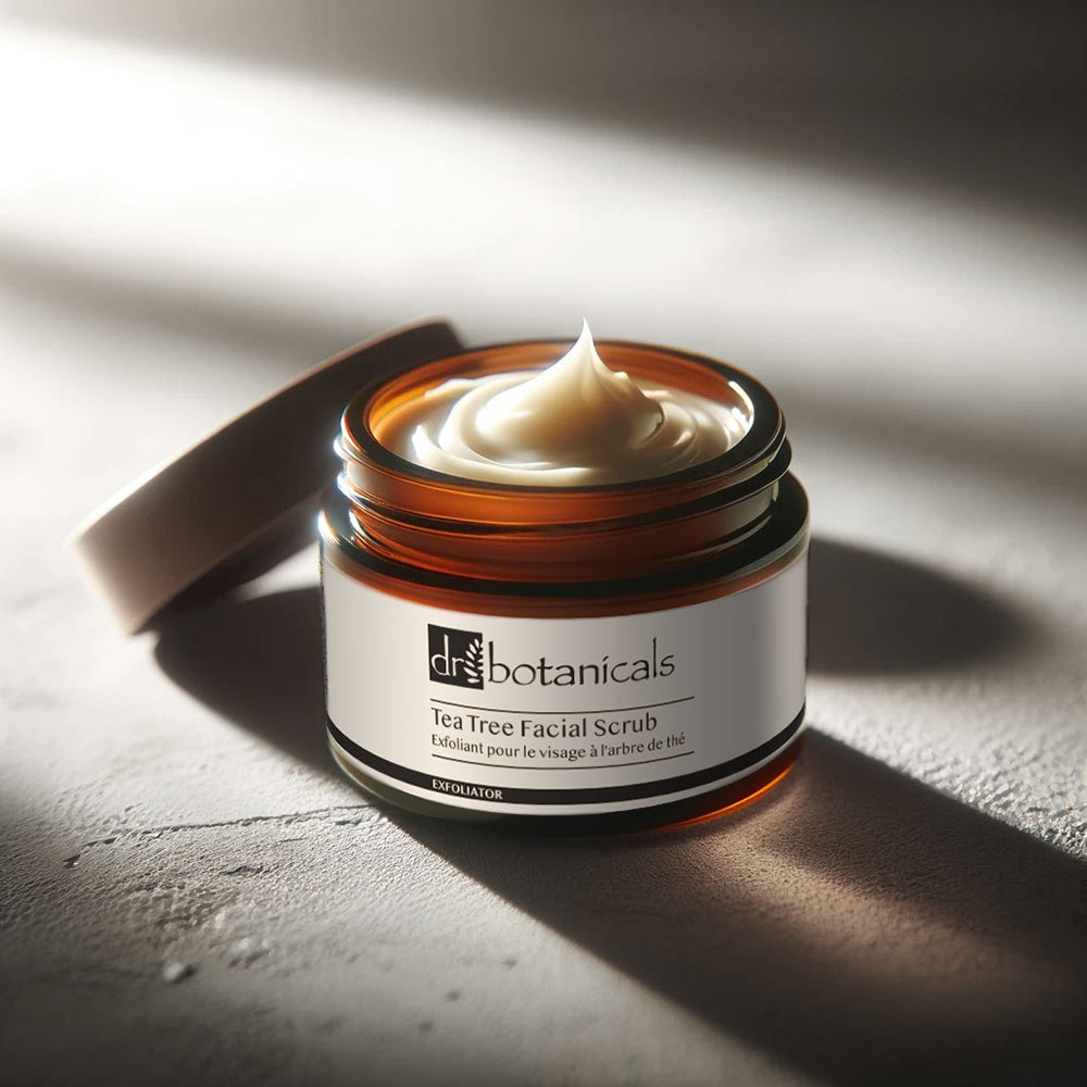 Gommage visage anti-âge à l'arbre à thé + Huile visage anti-imperfections et hydratant visage aux algues