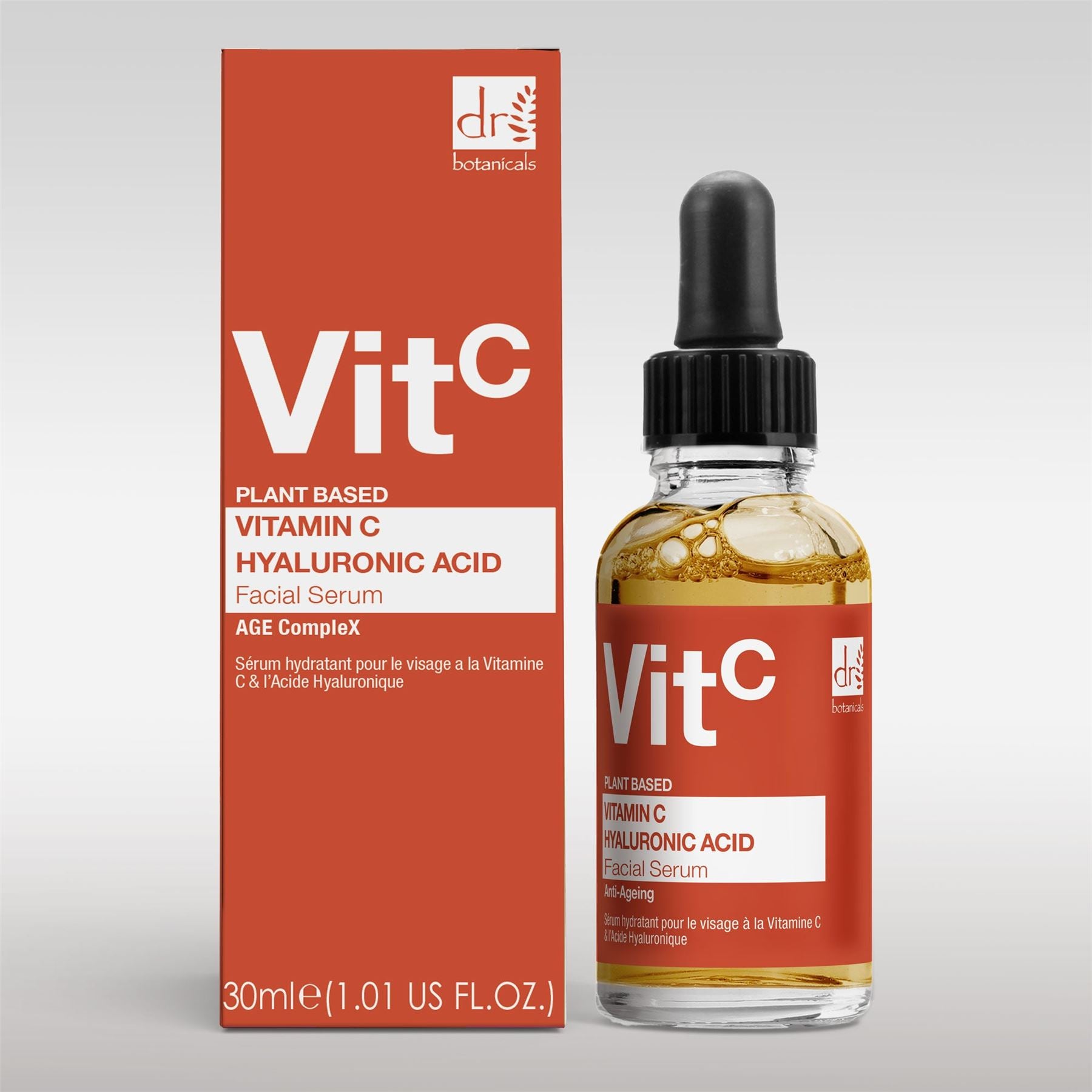Feuchtigkeitsspendendes Gesichtsserum mit 5 % Vitamin C und 2 % Hyaluronsäure, 30 ml