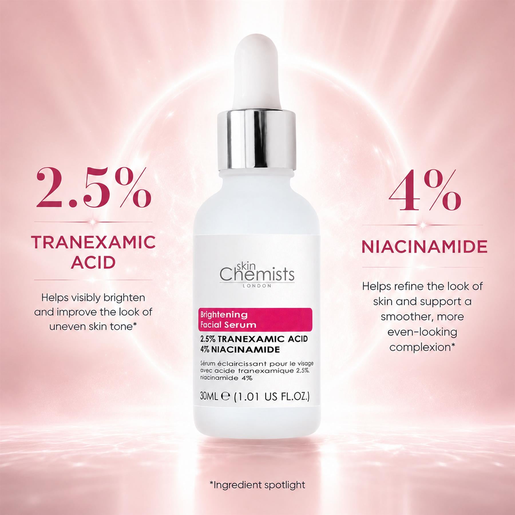 skinChemists Brightening Facial Serum with Tranexamic Acid 2.5% and Niacinamide 4% 30ml