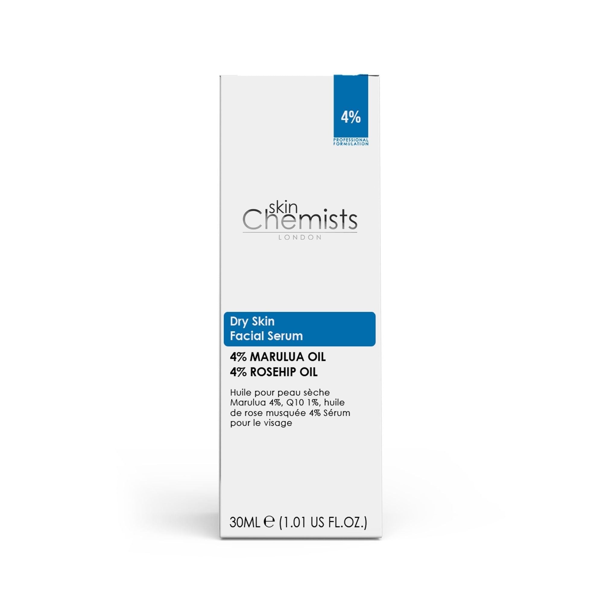 skinChemists Gesichtsserum für trockene Haut mit Maruluaöl 4 %, Q10 1 %, Hagebuttenöl 4 %, 30 ml