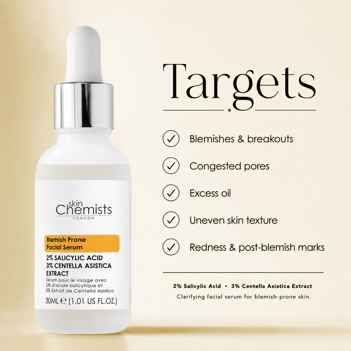 Siero viso per pelle impura con acido salicilico 2% e Centella asiatica 3% 30ml