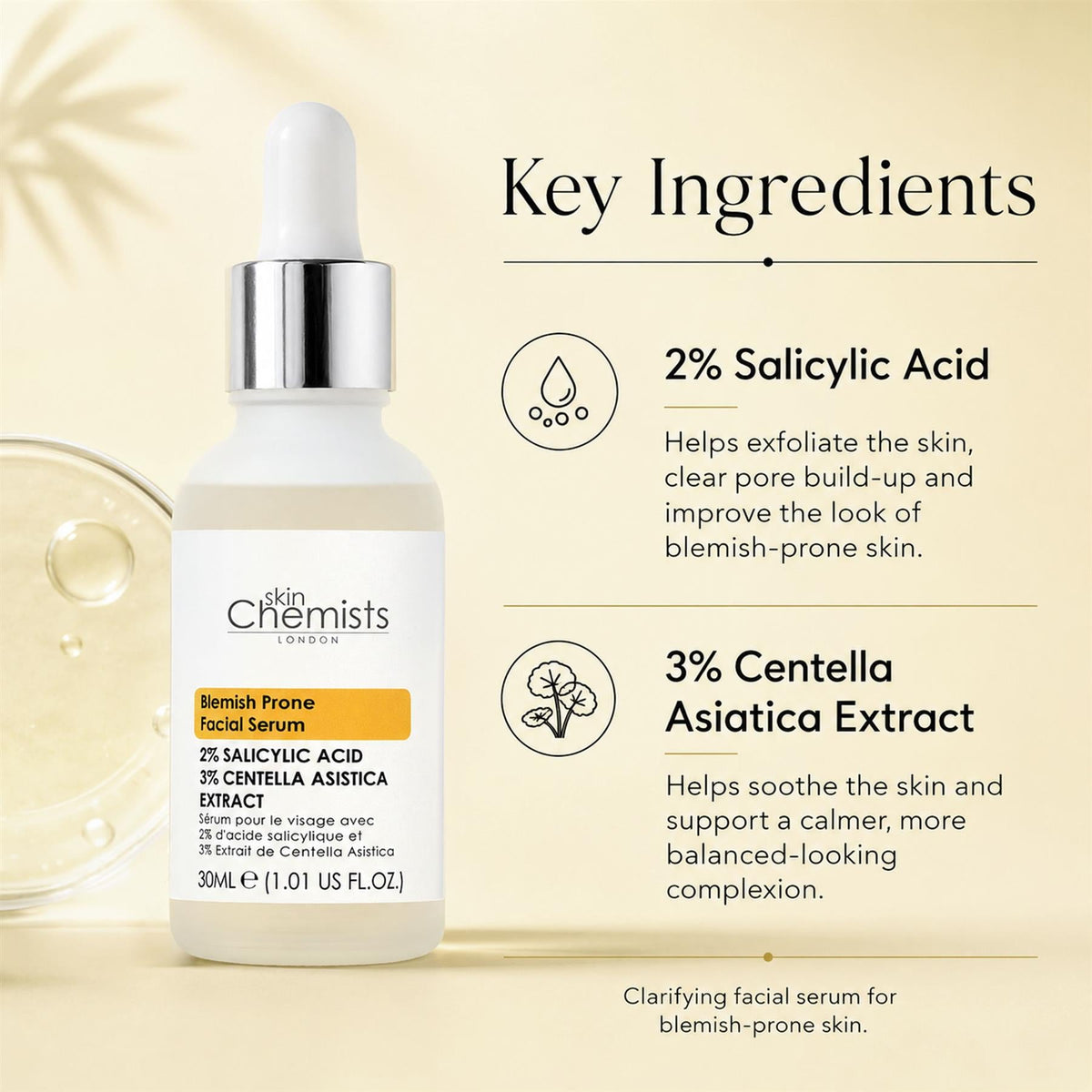 Siero viso per pelle impura con acido salicilico 2% e Centella asiatica 3% 30ml