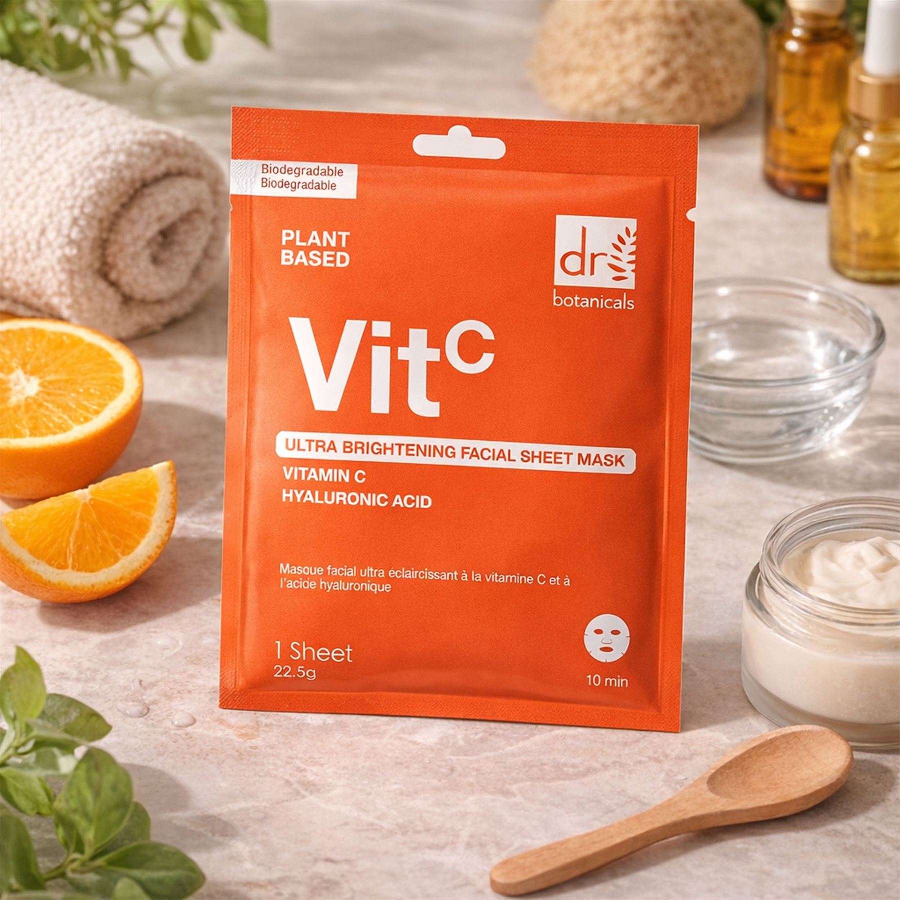 Dr Botanicals Ultra Brightening Facial Mask with Vitamin C and Hyaluronic Acid (Pack of 10)