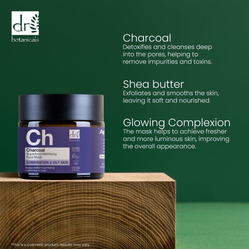 Mattierende Gesichtsmaske mit Aktivkohle und Superfood-Gesichtspflege, 60 ml
