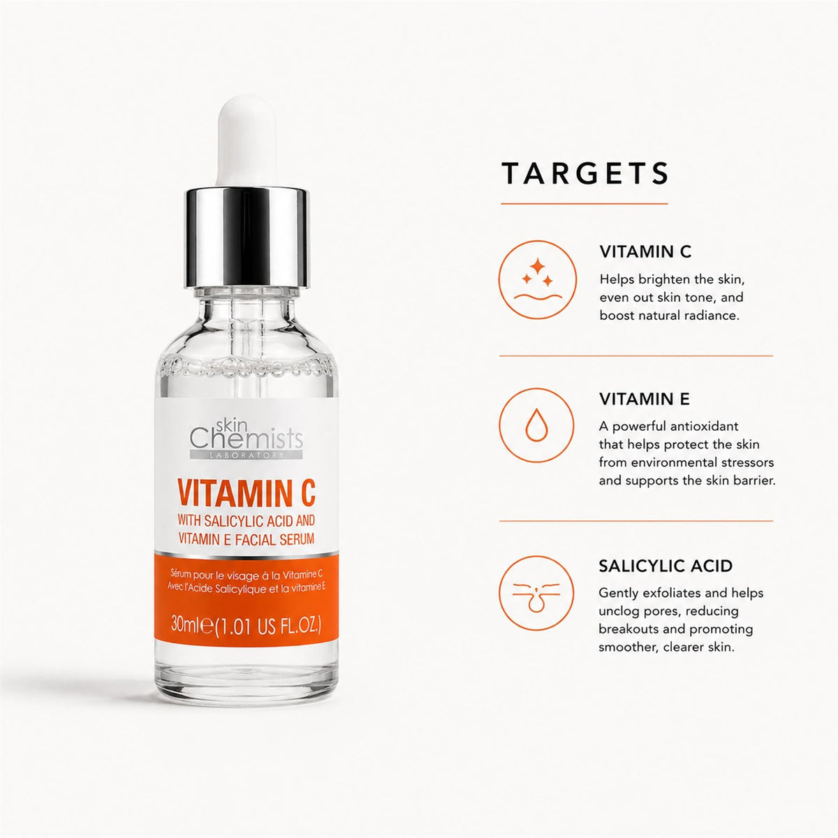 skinChemists Anti-Aging Vitamin C, Salicylic Acid Vitamin C Facial Serum 30ml - skinChemists