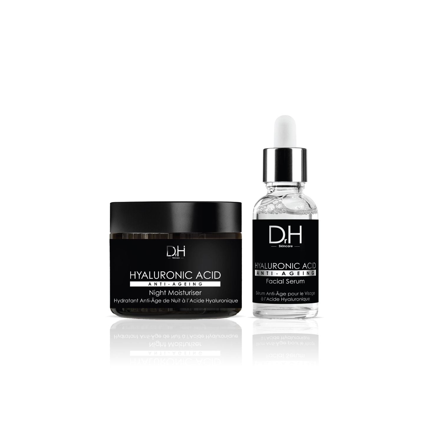 Anti-Aging-Gesichtsserum mit Hyaluronsäure (30 ml) + Anti-Aging-Nachtcreme mit Hyaluronsäure (60 ml)